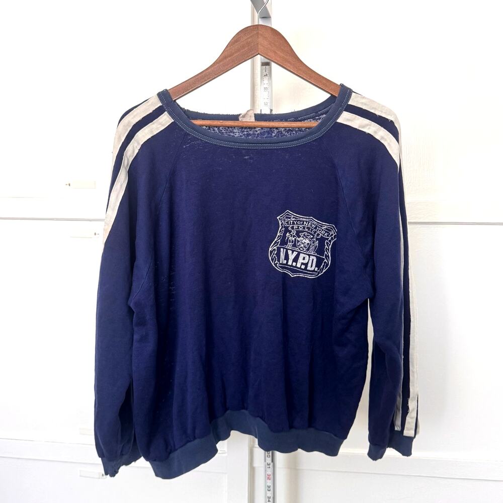 Vtg NYPD Crewneck Sweatshirt Cropped Fit Blue Sweater S/M